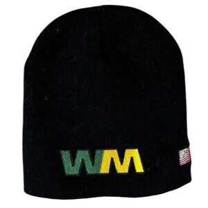 WM Black Beanie – Embroidered Logo + USA Flag Patch – Warm Knit Hat